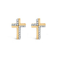 14K Yellow Gold Plated .925 Sterling Silver 1/10 Cttw Diamond Cross Stud Earring (I-J Color, I3 Clarity)