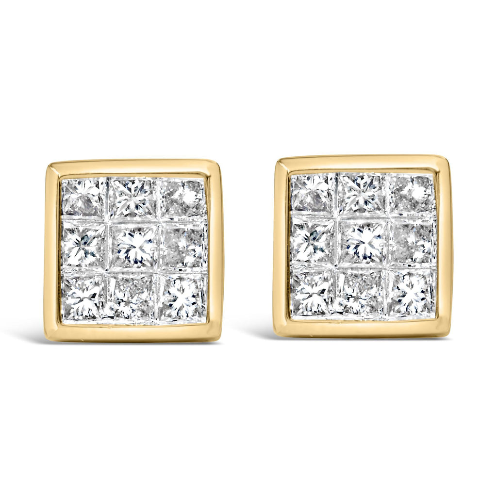 14K Yellow Gold 1.0 Cttw Princess Cut Diamond Composite Stud Earrings with Screw Backs (J-K Color, SI1-SI2 Clarity)