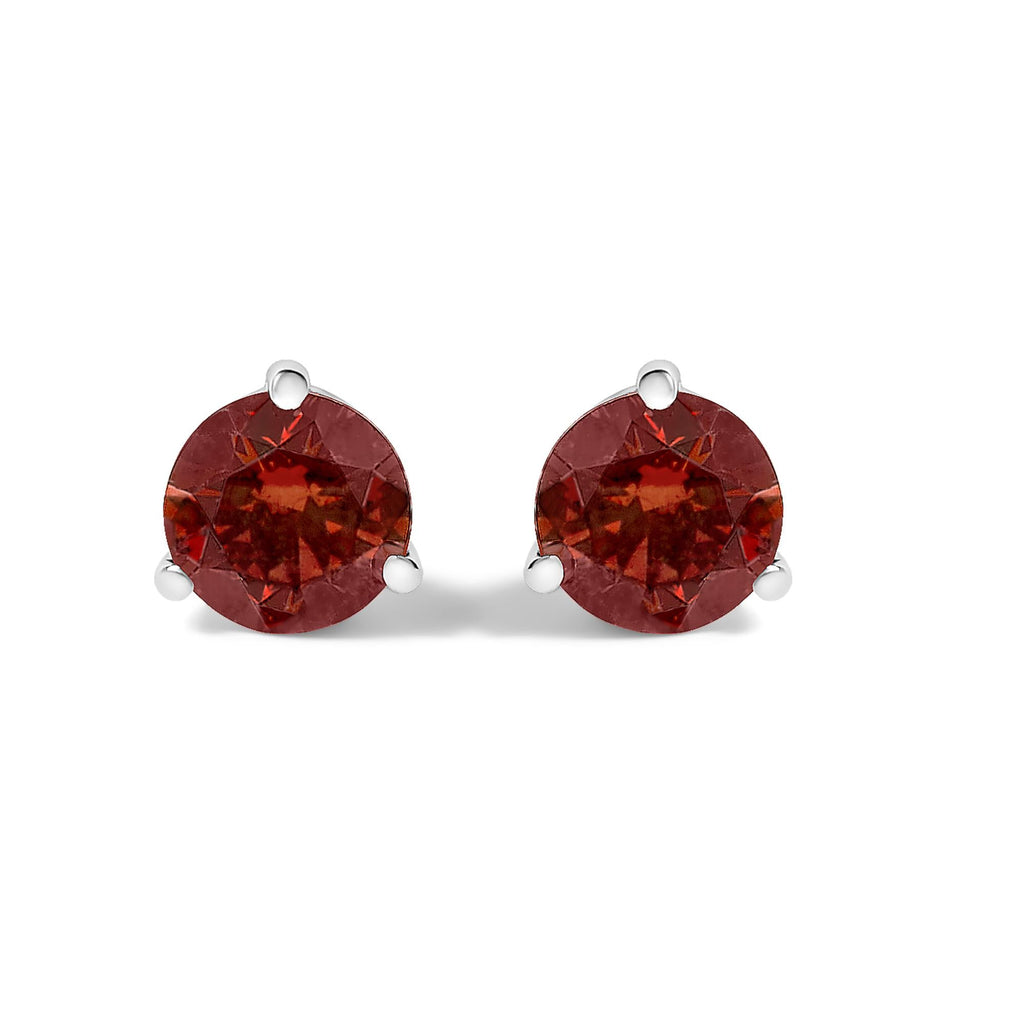 14K White Gold 3/4 Cttw Red Lab-Grown Diamond Classic 3-Prong Martini Set Solitaire Stud Earrings