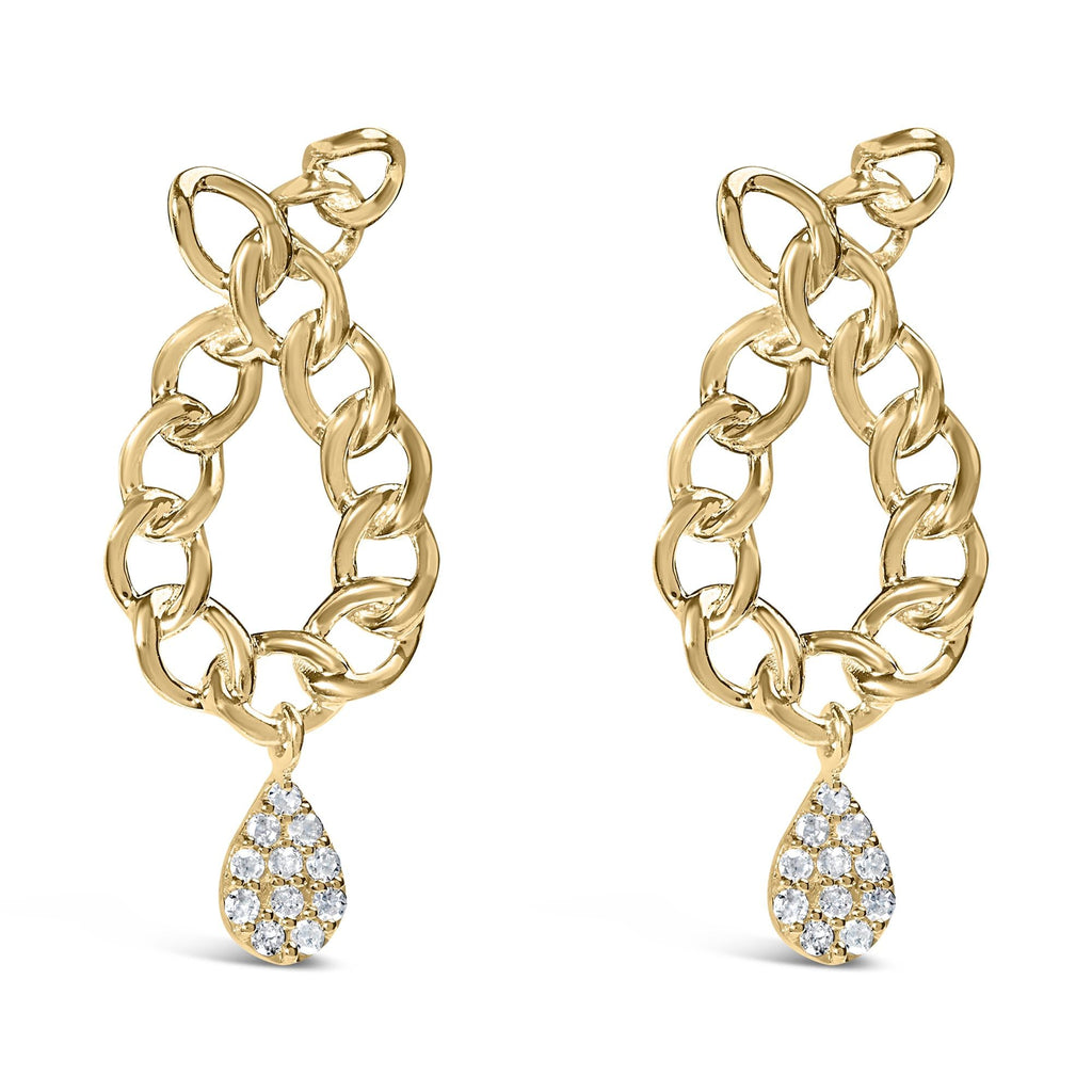 14K Yellow Gold Plated .925 Sterling Silver 1/10 Cttw Diamond Chain Link Teardrop Dangle Earrings (H-I Color, I1-I2 Clarity)