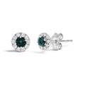 Blue Diamond Halo Stud Earrings in Sterling Silver – 1/3 Cttw