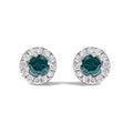 Blue Diamond Halo Stud Earrings in Sterling Silver – 1/2 Cttw