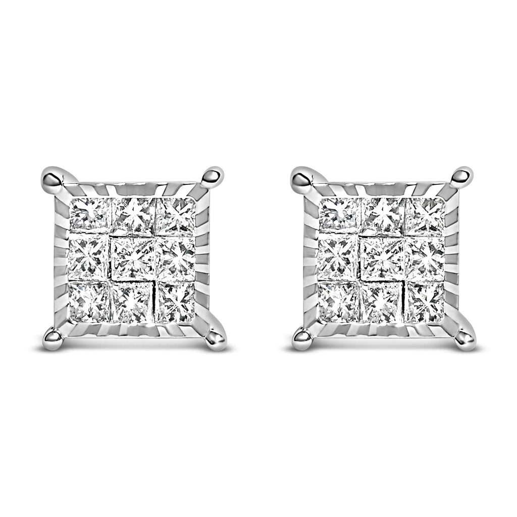 Sterling Silver 1/2 Cttw Princess Diamond Composite Square Stud Earrings