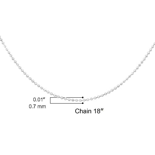 Silver chain necklace with measurement details on a white background