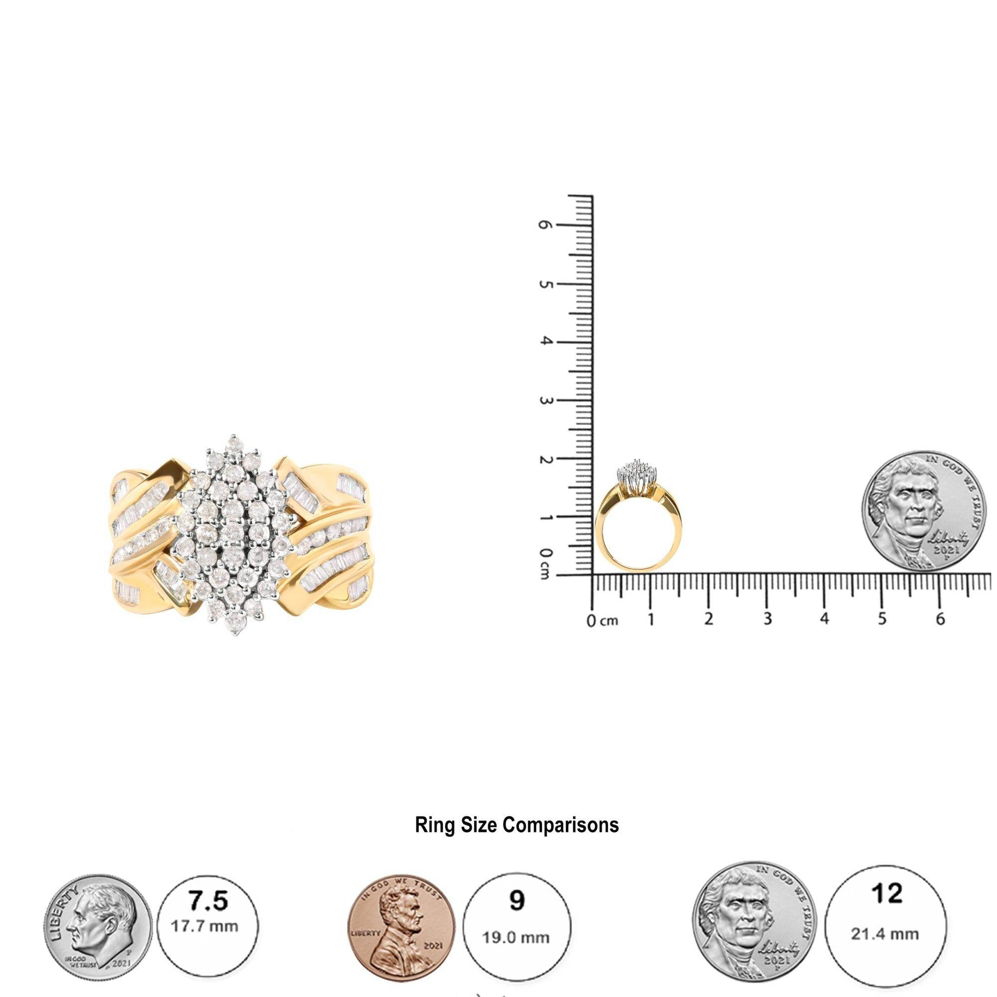 10K Yellow Gold 1 Cttw Diamond Pear Shaped Cluster Cluster Cocktail Ring (H-I Color, I2-I3 Clarity) - Bijoux-NYC Direct