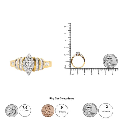 10K Yellow Gold 1/2 Cttw Diamond Pear Shaped Head and Multi Row Channel Set Shank Ring (H-I Color, SI2-I1 Clarity) - Bijoux-NYC Direct