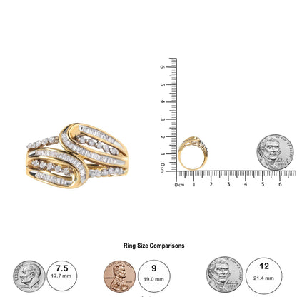 10K Yellow Gold 1/2 Cttw Round and Baguette cut Diamond Open Space Bypass Ring (H-I Color, SI2-I1 Clarity) - Bijoux-NYC Direct