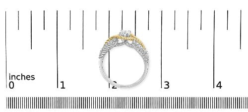 Gold and silver ring with measurement scale on a white background