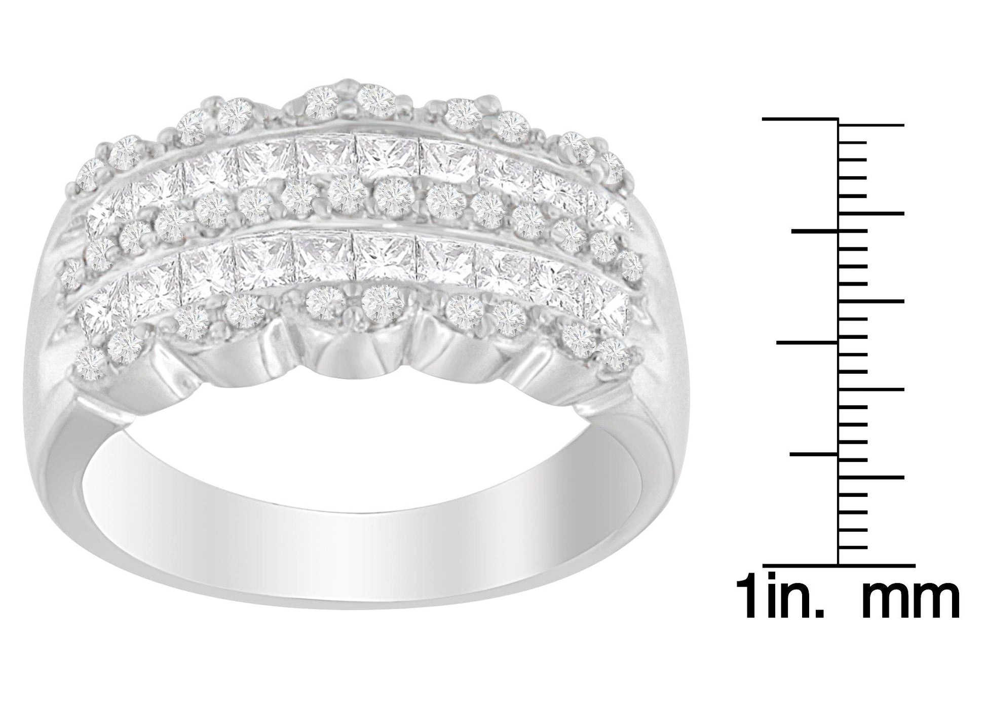 14K White Gold 1 1/7ct. TDW Round and Princess-Cut Diamond Ring(H-I, SI2-I1) - Bijoux-NYC Direct