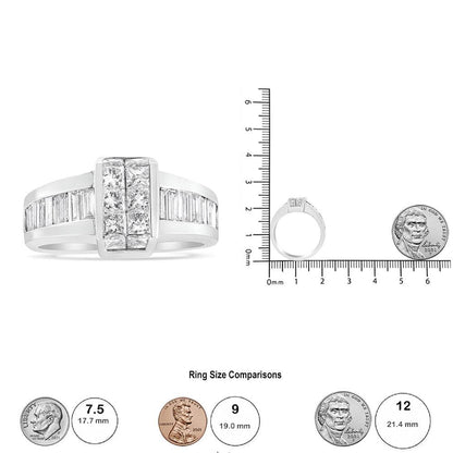 14K White Gold 2 3/4 Cttw Invisible-Set Princess and Channel-Set Baguette Diamond Step Up Cocktail Ring (G-H Color, SI1-SI2 Clarity) - Bijoux-NYC Direct