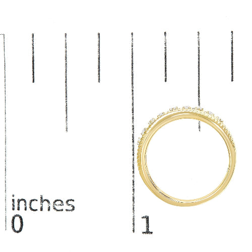Gold ring with measurement scale in inches on a white background