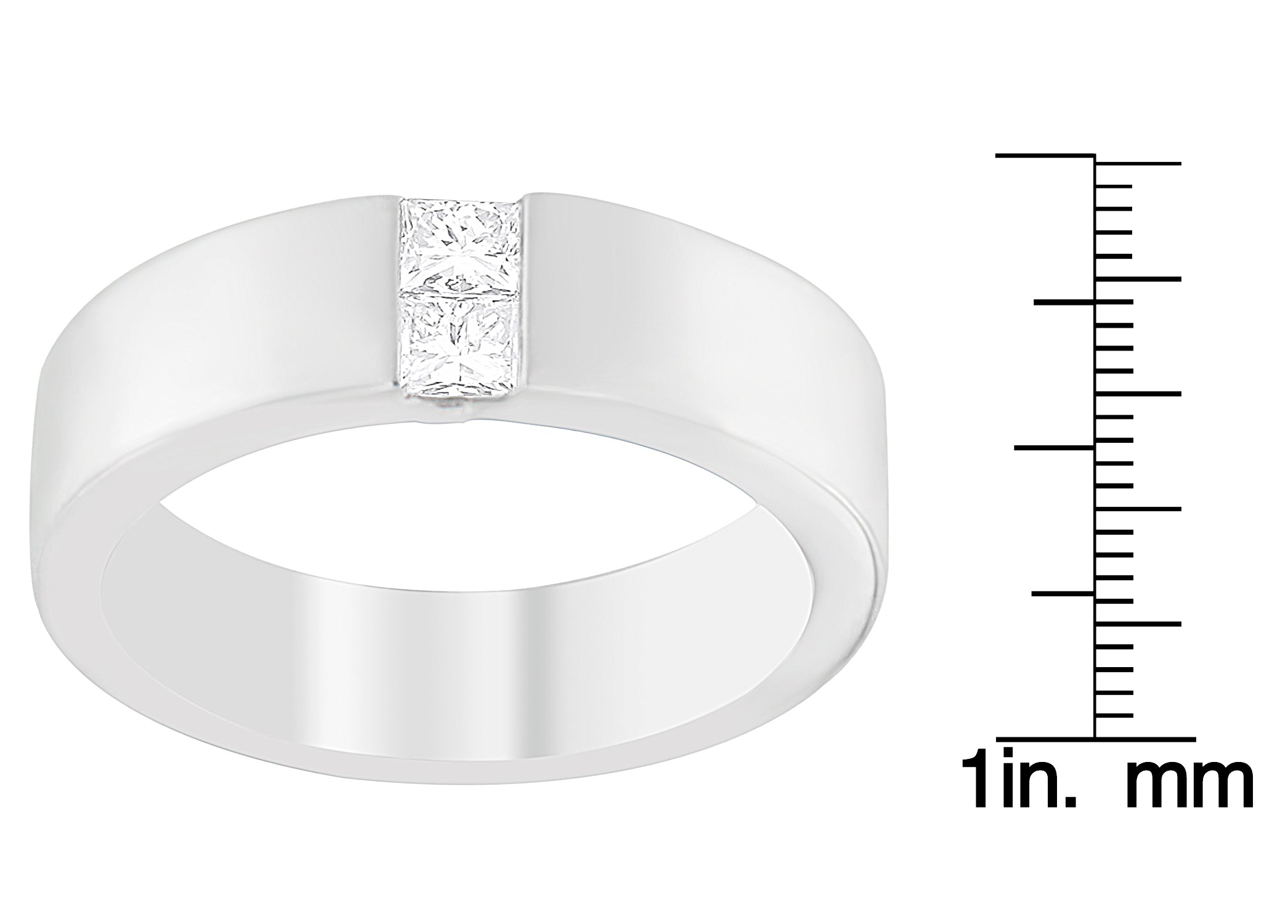 White ring with a diamond and a measurement scale on a white background