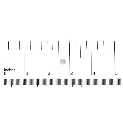 Ruler with a small round pearl erring placed at 2.5 inches
