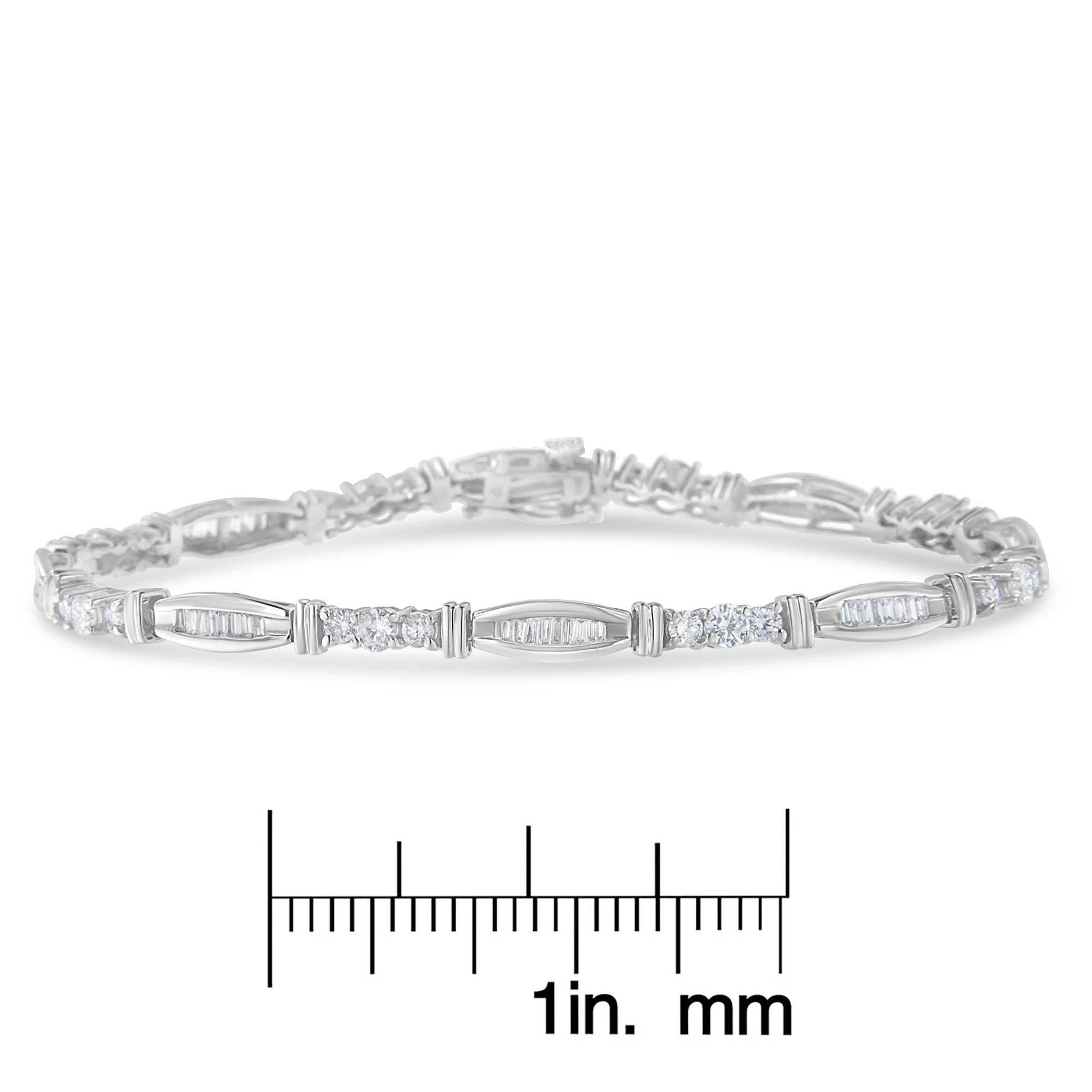 10K White Gold Geometric Pattern Diamond Tennis Bracelet (3 cttw, H-I Color, SI2-I1 Clarity) - Bijoux-NYC Direct