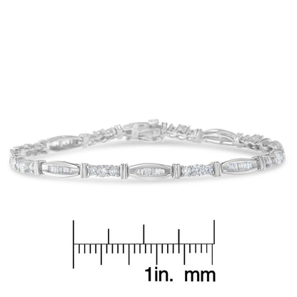 10K White Gold Geometric Pattern Diamond Tennis Bracelet (3 cttw, H-I Color, SI2-I1 Clarity) - Bijoux-NYC Direct