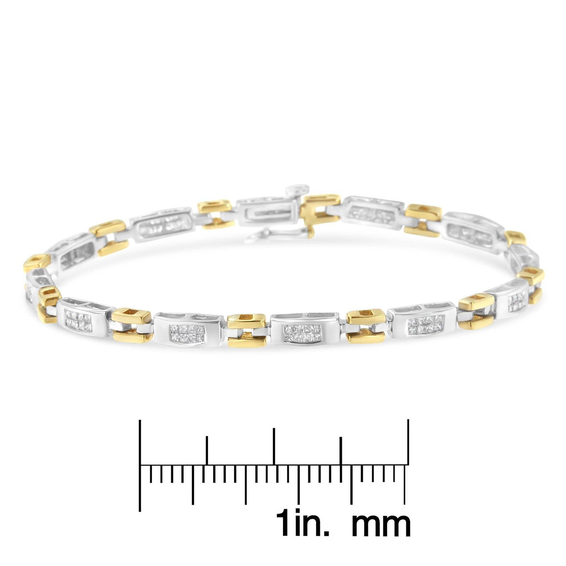 10K Two-Tone Gold Princess Cut Diamond Geo Link Bracelet (1.00 cttw, H-I Color, SI1-SI2 Clarity) - Bijoux-NYC Direct