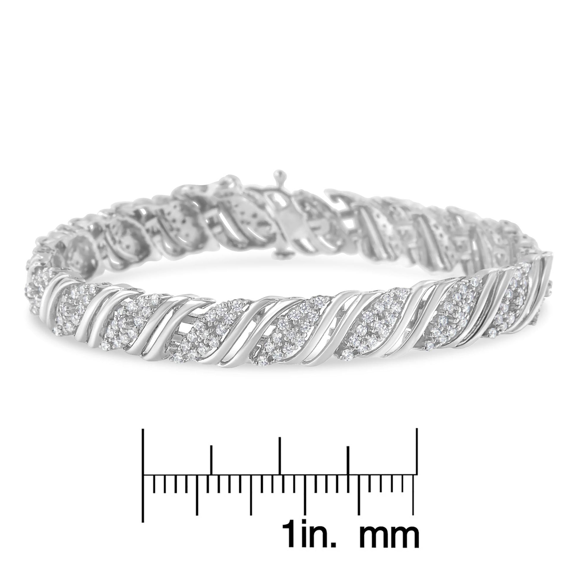 .925 Sterling Silver 2.0 cttw Diamond Double Wrap S Curve Link Bracelet (I-J Color, I3 Clarity) -7.25" - Bijoux-NYC Direct