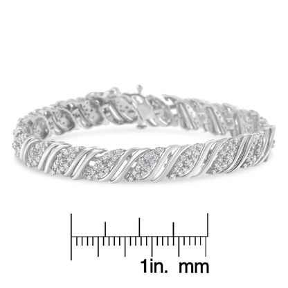 .925 Sterling Silver 2.0 cttw Diamond Double Wrap S Curve Link Bracelet (I-J Color, I3 Clarity) -7.25" - Bijoux-NYC Direct