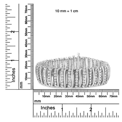 .925 Sterling Silver 8 1/2 Cttw Diamond 7 Row Chevron "S" Curved Link Tennis Bracelet (I-J color, I1-I2 clarity) - 7.25" - Bijoux-NYC Direct