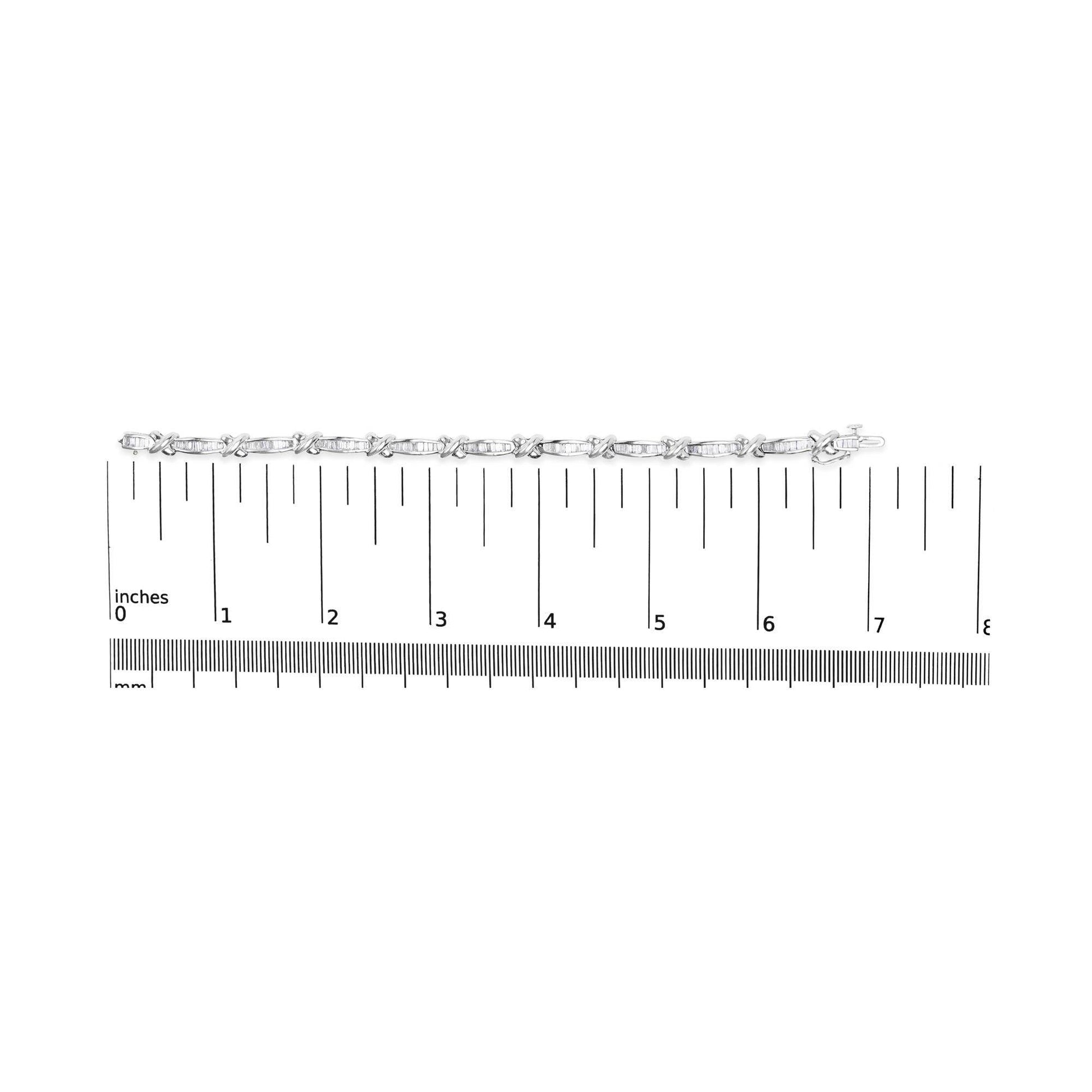 14K White Gold Baguette-Cut Diamond X-Link Bracelet (2.00 cttw, H-I Color, I1-I2 Clarity) - Bijoux-NYC Direct