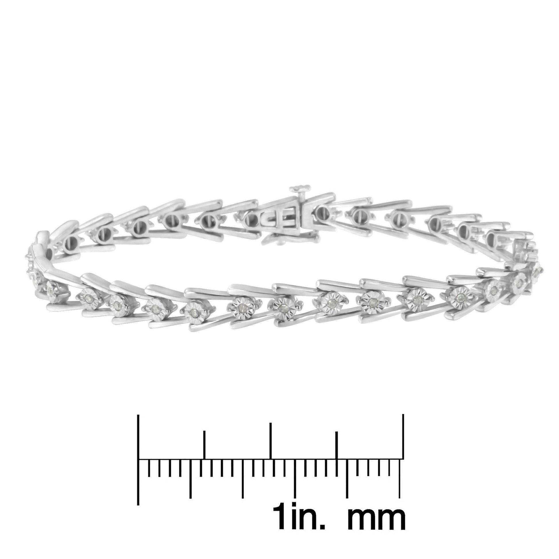 .925 Sterling Silver 1/4 cttw Miracle Set Diamond Sleek and Open "V"Bracelet (I-J Color, I3 Clarity) -7.5" - Bijoux-NYC Direct