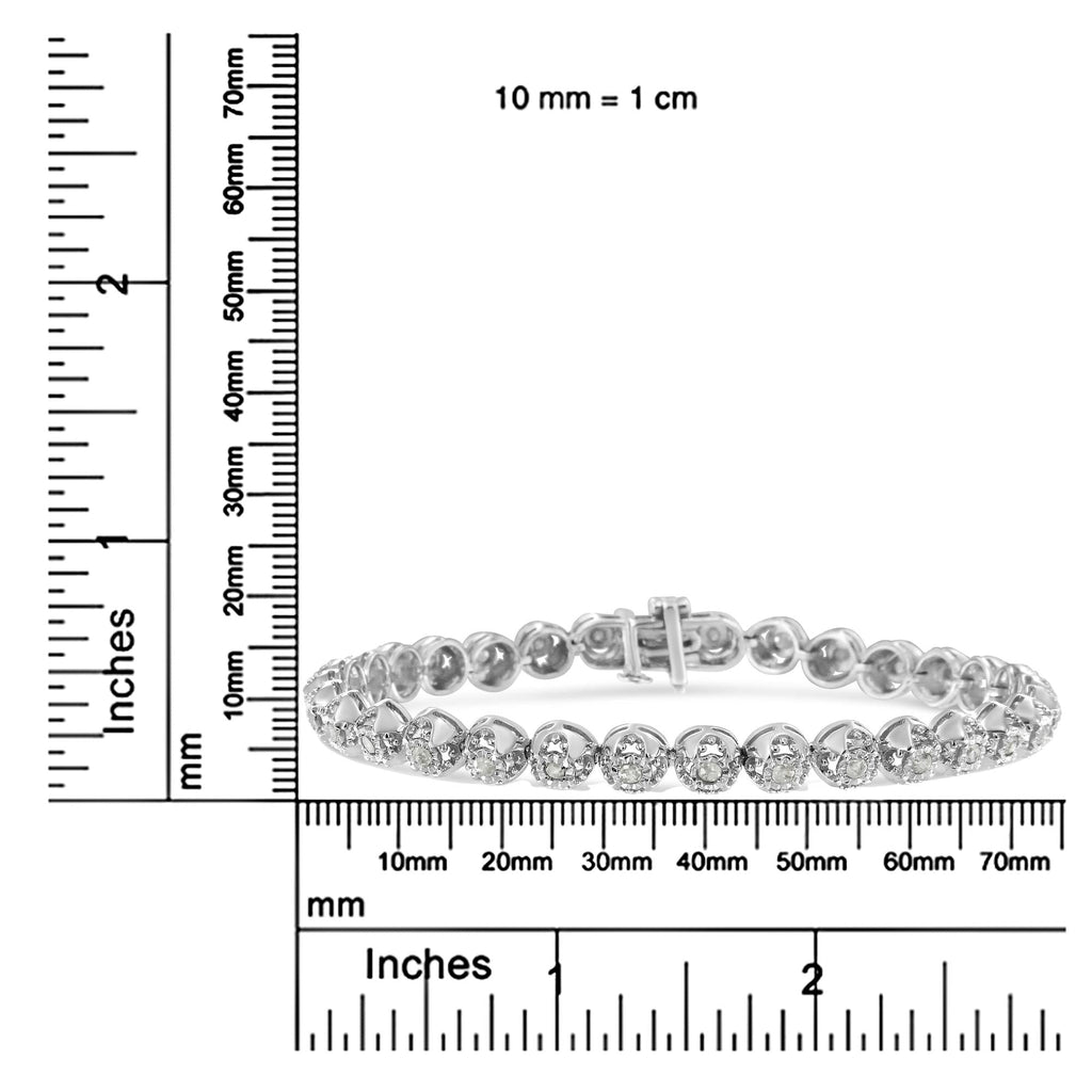 Silver bracelet with measurement scale in millimeters and inches