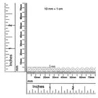 Ruler with dual measurement scales in millimeters and inches on a white background