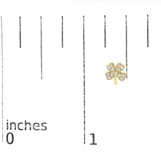 Gold four-leaf clover pendant on a measurement scale