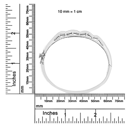 14K White Gold 3 1/3 Cttw Invisible Set Princess-Cut Diamond Wave Bangle Bracelet (H-I Color, SI1-SI2 Clarity) - Size 7" - Bijoux-NYC Direct