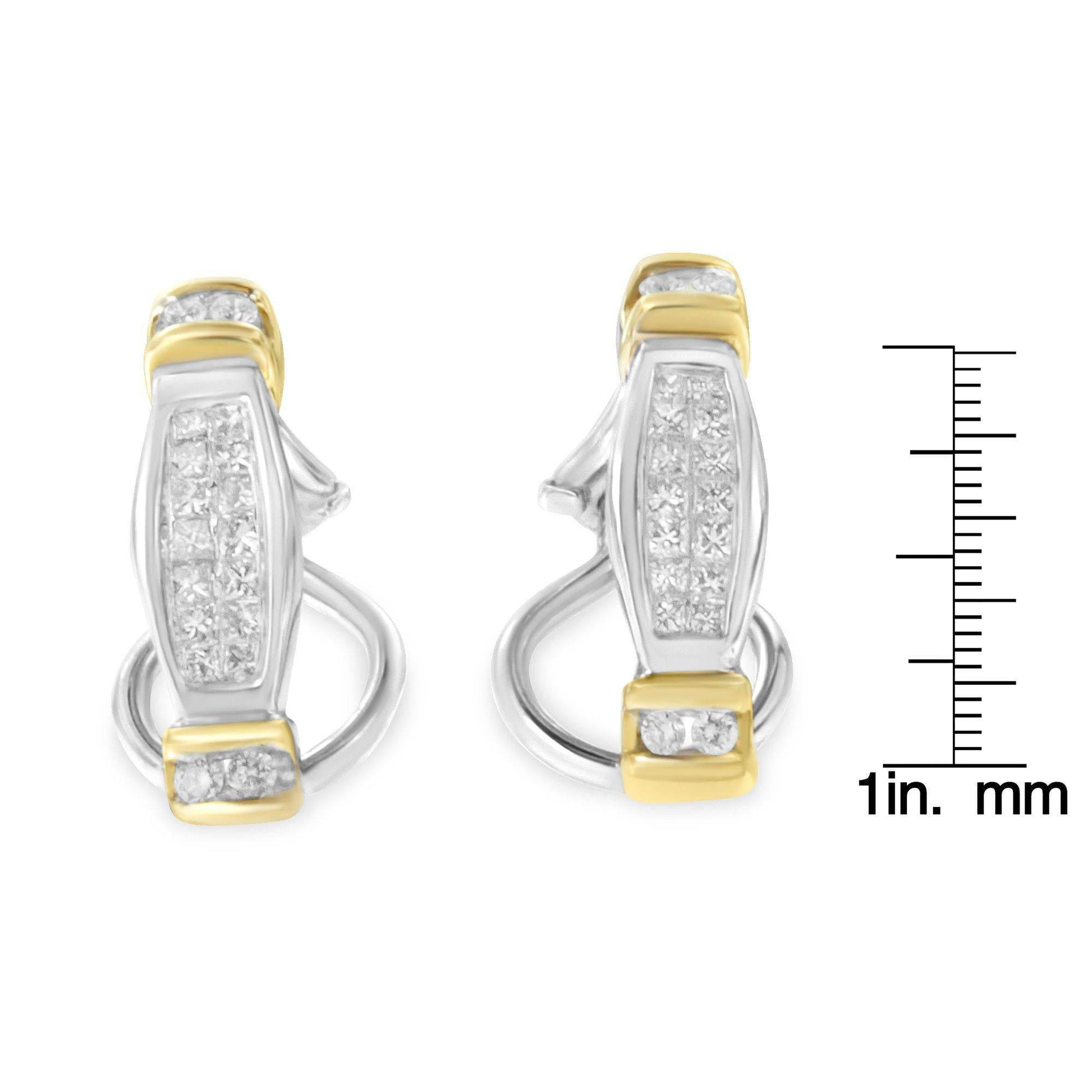 14K Two-Toned Gold Round and Princess Cut Diamond Earrings (0.5 cttw, H-I Color, SI2-I1 Clarity) - Bijoux-NYC Direct