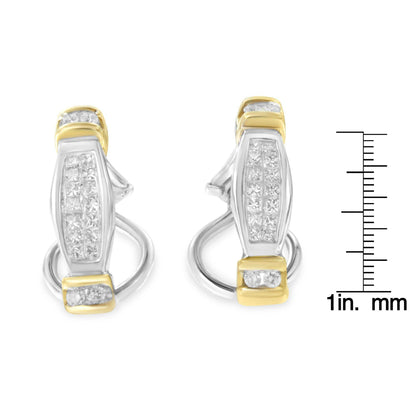 14K Two-Toned Gold Round and Princess Cut Diamond Earrings (0.5 cttw, H-I Color, SI2-I1 Clarity) - Bijoux-NYC Direct