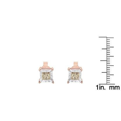 14K Rose Gold Plated Two-Tone .925 Sterling Silver 1/2 Cttw Princess-Cut Square Solitaire Stud Earrings (K-L , I2-I3 ) - Bijoux-NYC Direct
