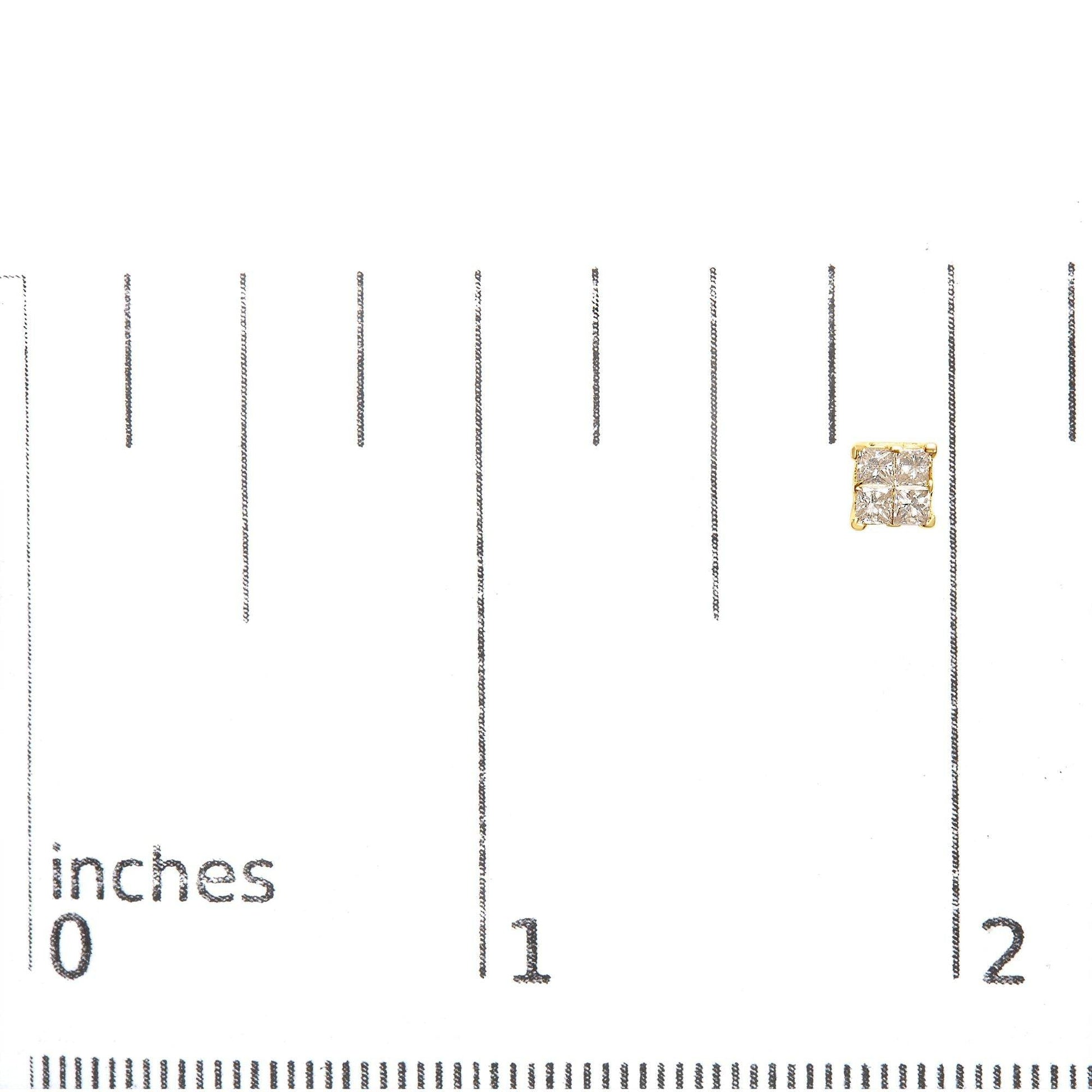 14K Yellow Gold 3/4 Cttw Invisible Set Princess-Cut Diamond 4 Stone Square Stud Earrings (J-K Color, SI2-I1 Clarity) - Bijoux-NYC Direct