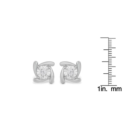 .925 Sterling Silver 1/10 Cttw Round Brilliant-Cut Near Colorless Diamond Miracle-Set Square Pinwheel Stud Earrings (I-J Color, I3 Clarity) - Bijoux-NYC Direct