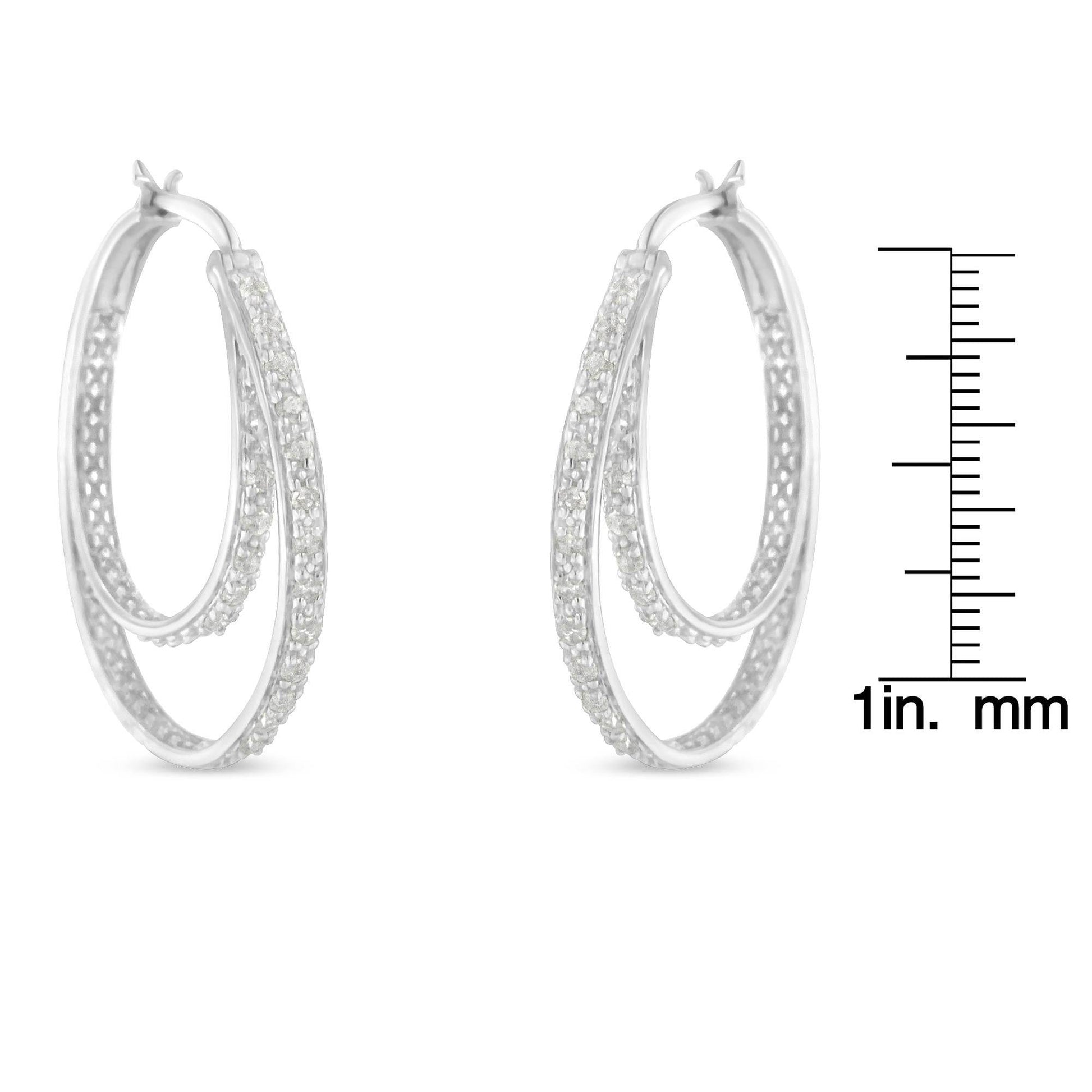 .925 Sterling Silver 1/2 cttw Miracle-Set Diamond Double Hoop with Latchback Earrings (I-J Color, I3 Clarity) - Bijoux-NYC Direct