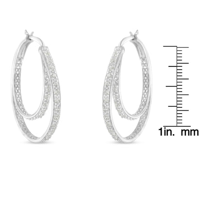 .925 Sterling Silver 1/2 cttw Miracle-Set Diamond Double Hoop with Latchback Earrings (I-J Color, I3 Clarity) - Bijoux-NYC Direct