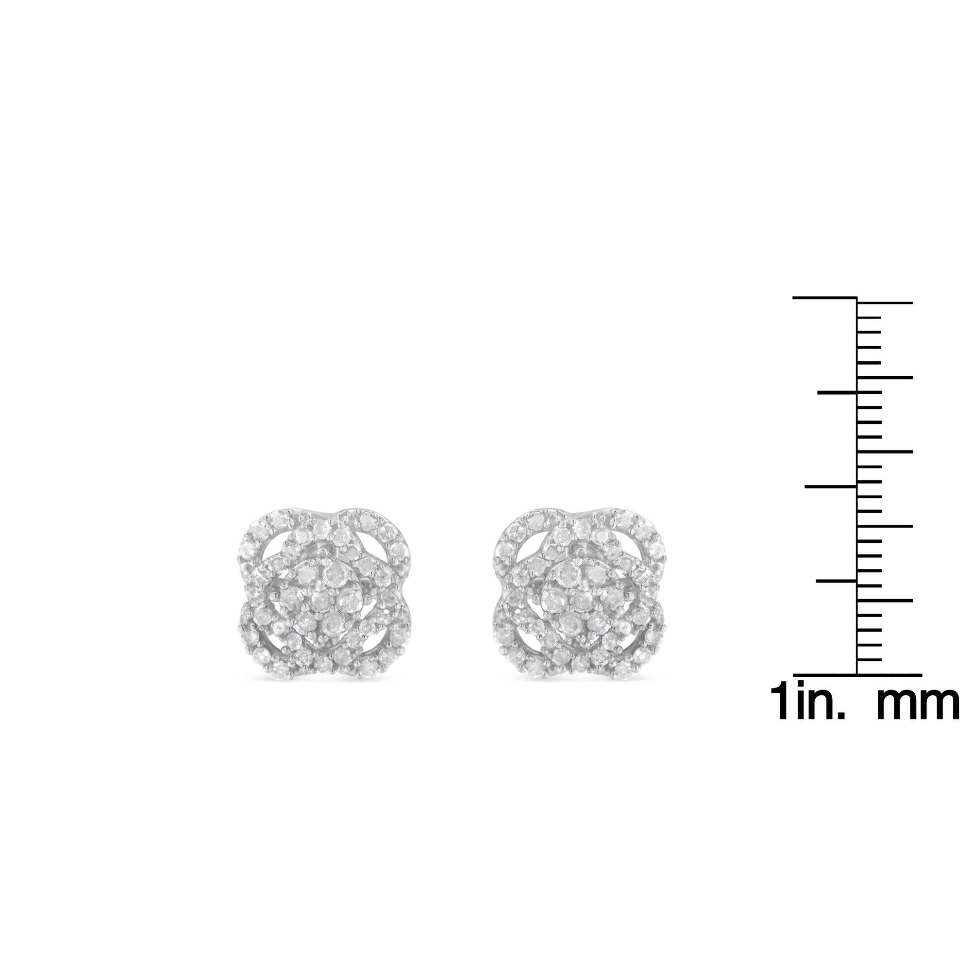 .925 Sterling Silver 1/2 cttw Round-cut Diamond Floral Cluster and Halo Stud Earring (I-J Color, I3 Clarity) - Bijoux-NYC Direct