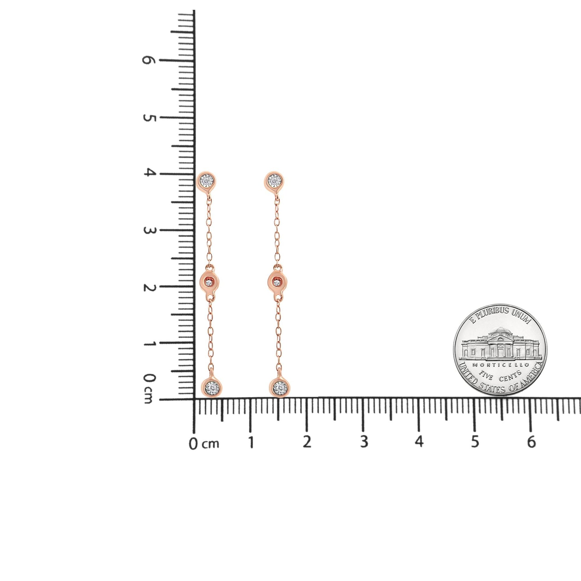 10K Rose Gold Plated .925 Sterling Silver 1/15 Cttw Diamond Dangle Earring (I-J Color, I3-Promo Clarity) - Bijoux-NYC Direct
