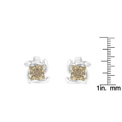 Two-Toned Sterling-Silver Diamond Stud Earring (0.10 cttw, Champagne Color, I2-I3 Clarity) - Bijoux-NYC Direct