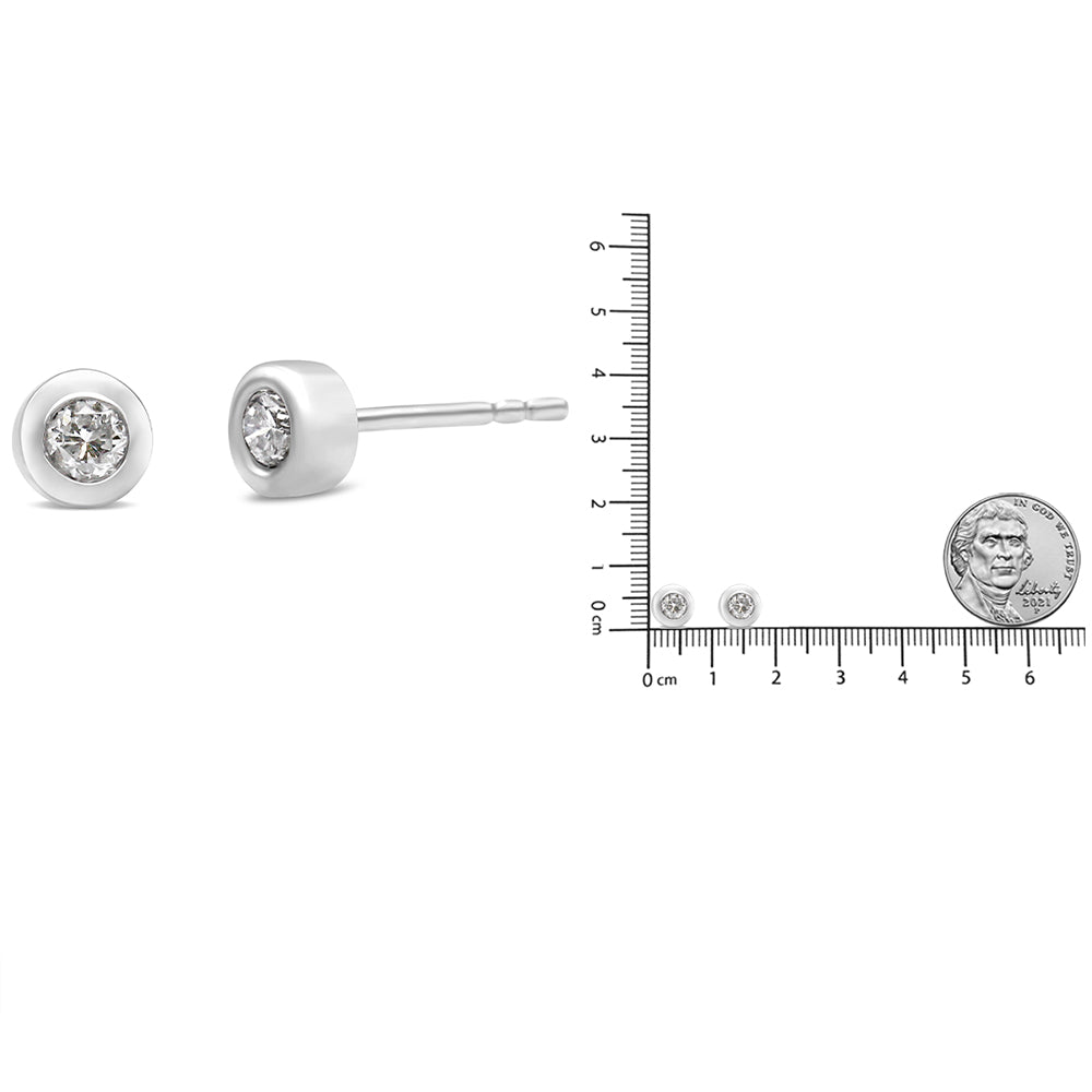 10K White Gold 1/5 Cttw Round Brilliant-Cut Near Colorless Diamond Bezel-Set Stud Earrings (H-I Color, I1-I2 Clarity) - Bijoux-NYC Direct