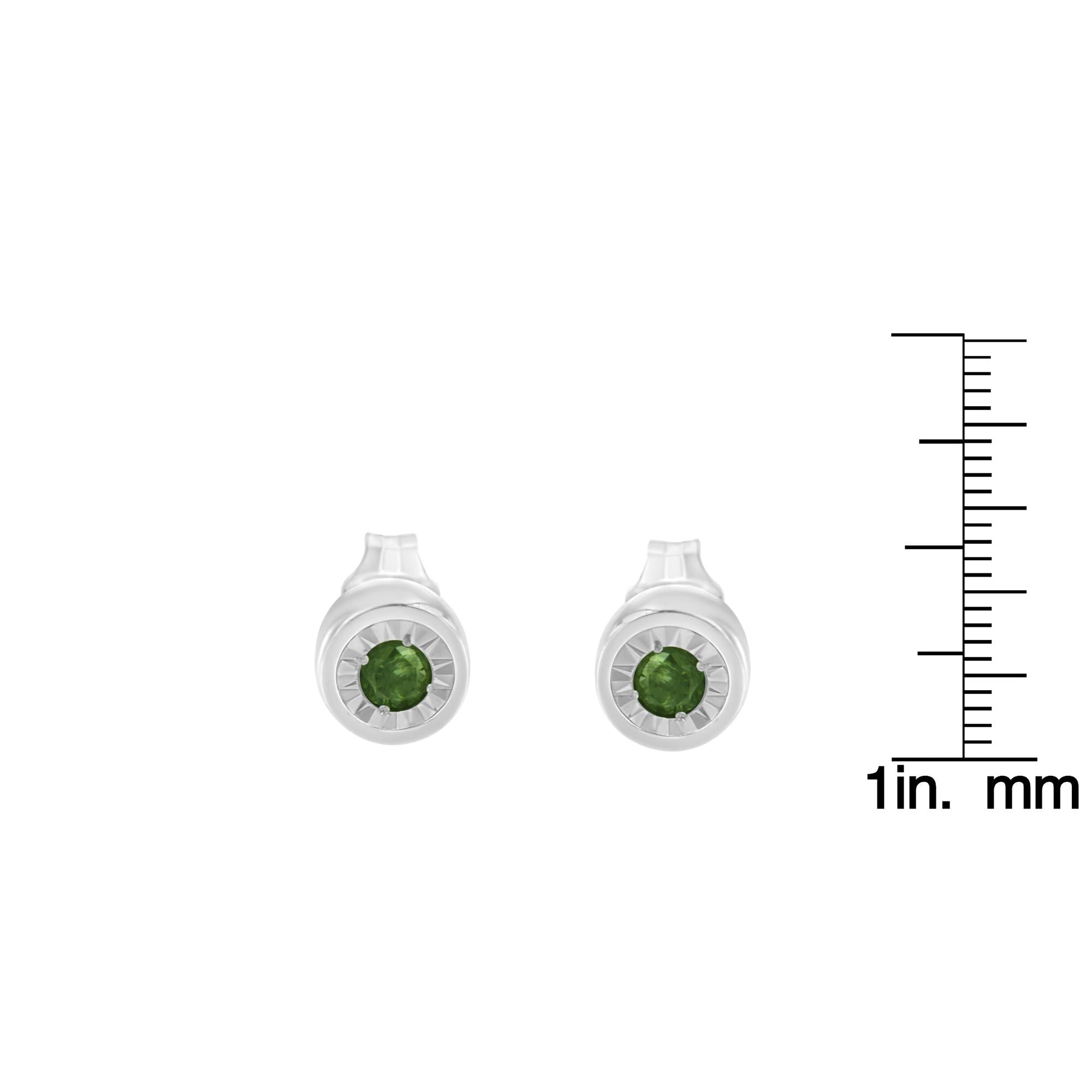 .925 Sterling Silver 0.15 Cttw Round Brilliant-Cut Green Diamond Miracle-Set Stud Earrings (Fancy Color-Enhanced, I1-I2 Clarity) - Bijoux-NYC Direct