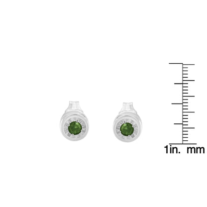 .925 Sterling Silver 0.15 Cttw Round Brilliant-Cut Green Diamond Miracle-Set Stud Earrings (Fancy Color-Enhanced, I1-I2 Clarity) - Bijoux-NYC Direct