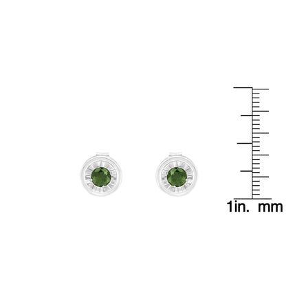 .925 Sterling Silver 1/4 Cttw Round Brilliant-Cut Green Diamond Miracle-Set Stud Earrings (Fancy Color-Enhanced, I1-I2 Clarity) - Bijoux-NYC Direct