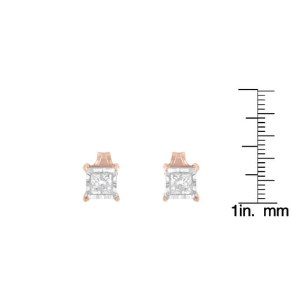 14K Rose Gold Plated Two-Tone .925 Sterling Silver 1/2 Cttw Princess-Cut Diamond Solitaire Stud Earrings (J-K , I2-I3 ) - Bijoux-NYC Direct