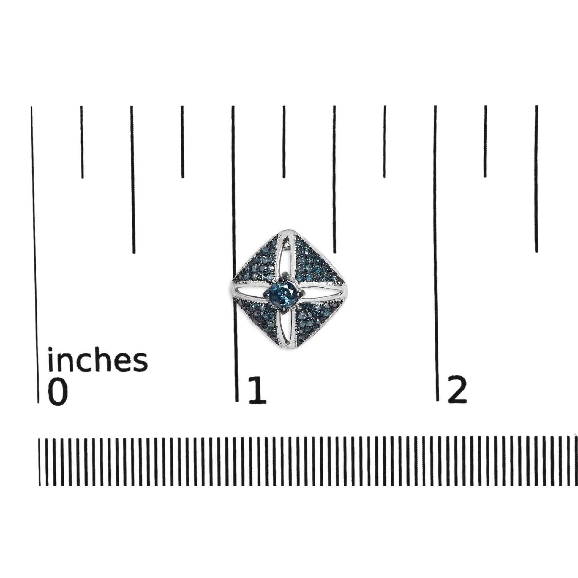 .925 Sterling Silver 1.0 Cttw Blue Diamond Studded Rhombus Stud Earring (Blue Color, I2-I3 Clarity) - Bijoux-NYC Direct