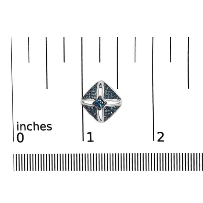 .925 Sterling Silver 1.0 Cttw Blue Diamond Studded Rhombus Stud Earring (Blue Color, I2-I3 Clarity) - Bijoux-NYC Direct
