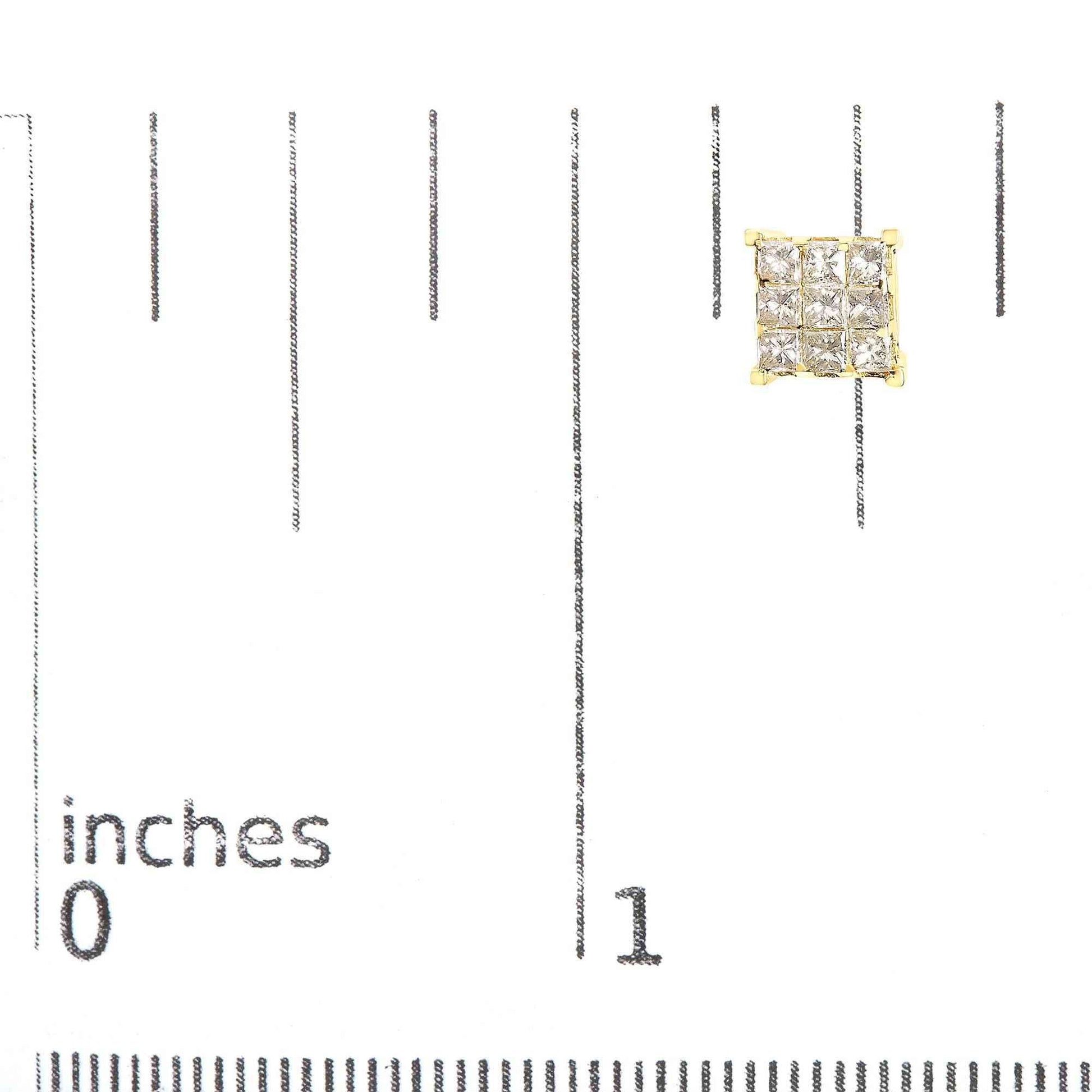 14K Yellow Gold 1 1/2 Cttw Invisible Set Princess-Cut Diamond 9 Stone Square Stud Earrings (J-K Color, SI2-I1 Clarity) - Bijoux-NYC Direct
