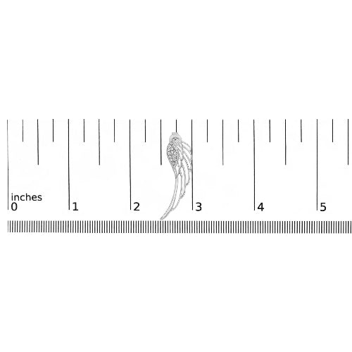 Measurement of a decorative feather against an inch ruler on a white background