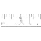 Measurement of a decorative feather against an inch ruler on a white background