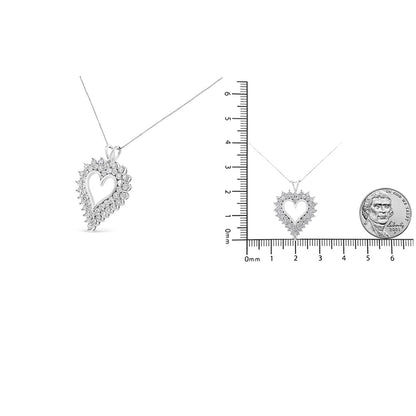 .925 Sterling Silver 4 Cttw Round-Cut Double Row Composite Diamond Heart 18" Pendant Necklace (K-L Color, I1-I2 Clarity) - Bijoux-NYC Direct